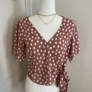 Abercrombie & Fitch Brown and White Polka Dot Blouse - Small